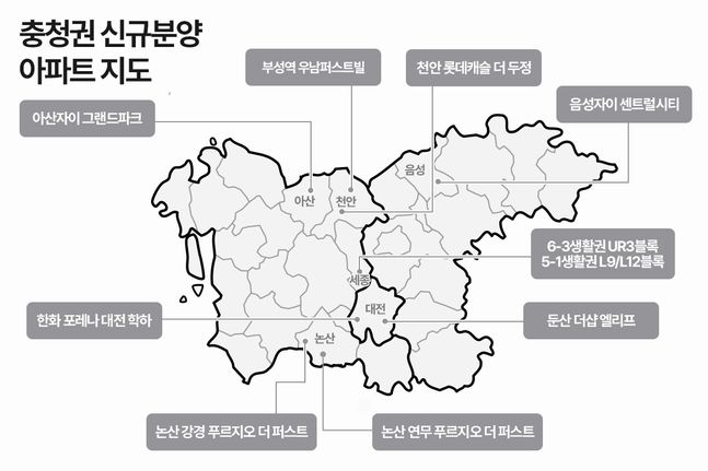 충청권 신규분양 아파트 지도