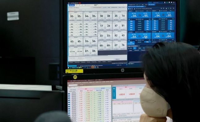 8일 코스피가 외국인 순매수에 힘입어 2480선을 회복했다. 이날 오전 서울 중구 을지로 하나은행 본점 딜링룸에서 한 외환딜러가 컴퓨터 화면을 바라보고 있다.ⓒ연합