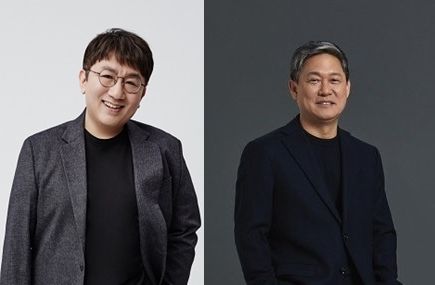 방식혁 하이브 의장(왼쪽), 김성수 카카오엔터테인먼트 각자 대표ⓒ각사취합