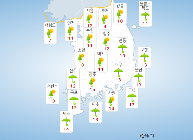 토요일(15일) 전국 오전 날씨ⓒ날씨누리