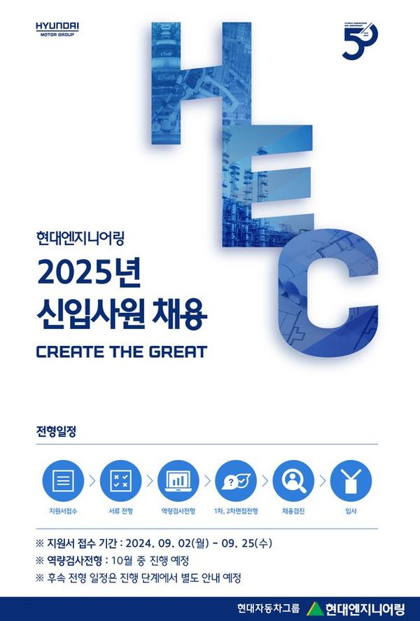 현대엔지니어링, 2025년 신입사원 공개채용 실시ⓒ현대엔지니어링