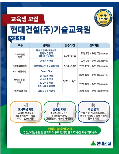 현대건설 기술교육원 교육생 모집 포스터