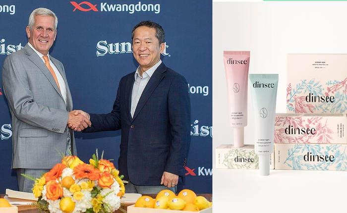 신약 개발에 조단위 비용을 투자하던 제약·바이오업계가 현금창출에 용이한 ‘캐시카우(현금창출원)’ 사업 확대에 공을 들이고 있다. 화장품 등 뷰티 사업과 음료 사업 및 건강기능식품 사업 등 시장 트렌드에 부합한 사업으로 풍부한 현금유동성을 끌어내기 위함이다.  사진 왼쪽은 광동제약의 썬키스트 사업권 체결 장면, 사진 오른쪽은 유한양행의 뷰티 브랜드 ‘딘시’[각사]