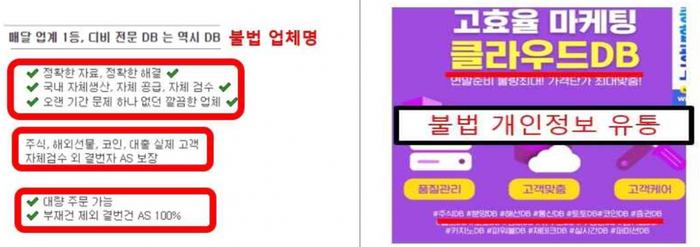 온라인 커뮤니티에 게시된 개인신용정보 DB 판매·구매글 [금융감독원 자료]