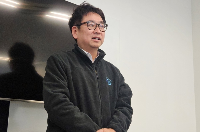 박상우 엔케이맥스 대표가  1일 여의도 전경련회관에서 열린 기자간담회에서 반대매매 논란과 관련해 해명을 하고 있다. [사진=EBN]