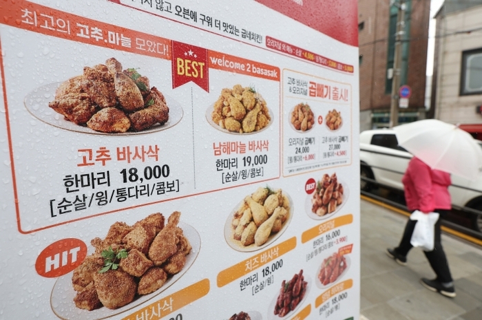 치킨 프랜차이즈 상위 5위 안에 드는 굽네가 15일 배달 수수료와 인건비, 임대료 상승 등을 이유로 치킨 9개 제품 가격을 일제히 1900원씩 인상했다. 서울신문